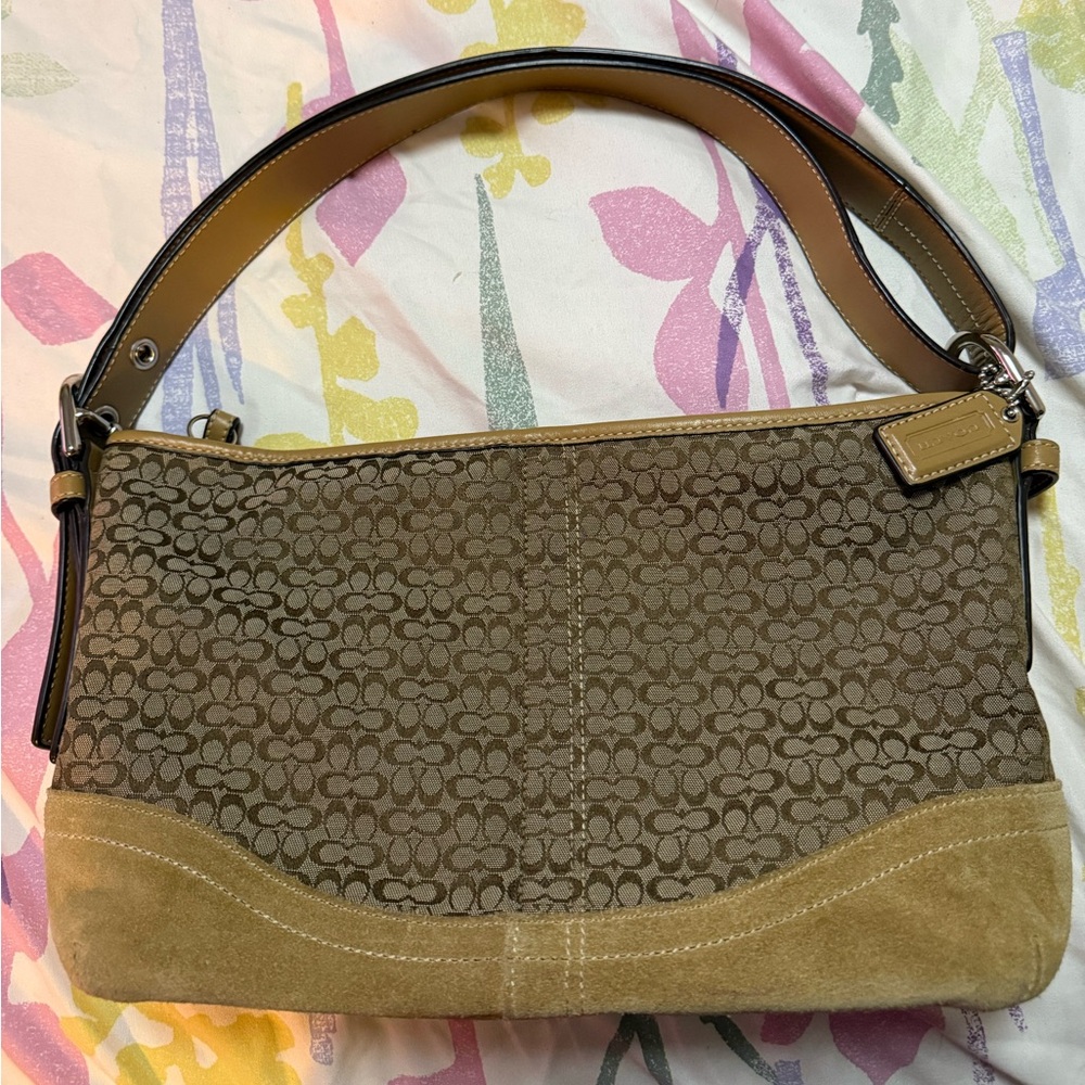 Coach Tan and Brown Signature Shoulder Bag